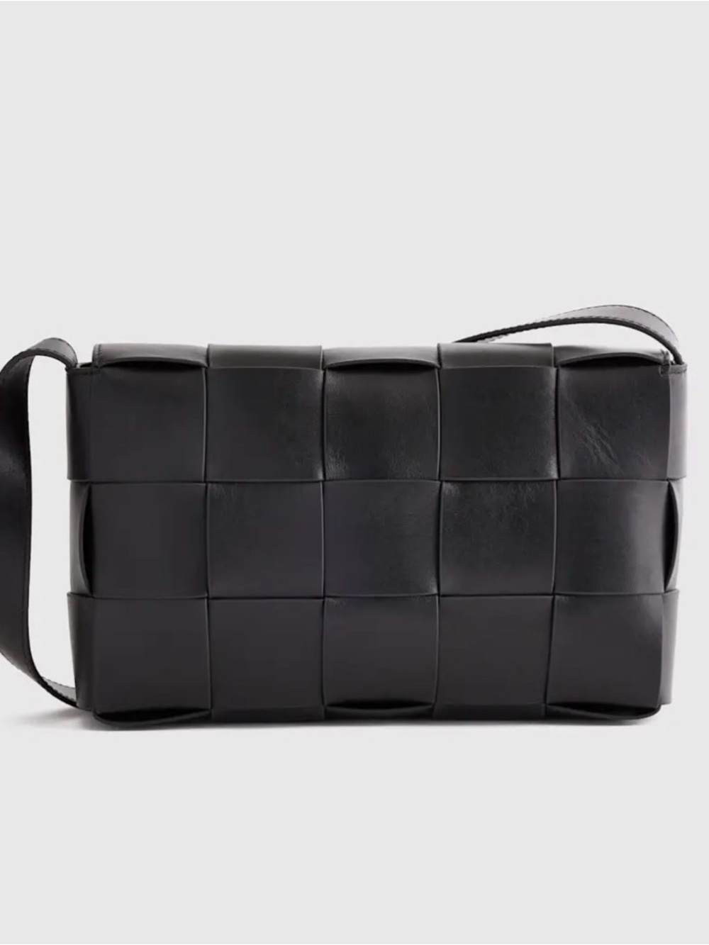 Quince Italian Leather Handwoven Flap Crossbody Bag Black Woven Leather